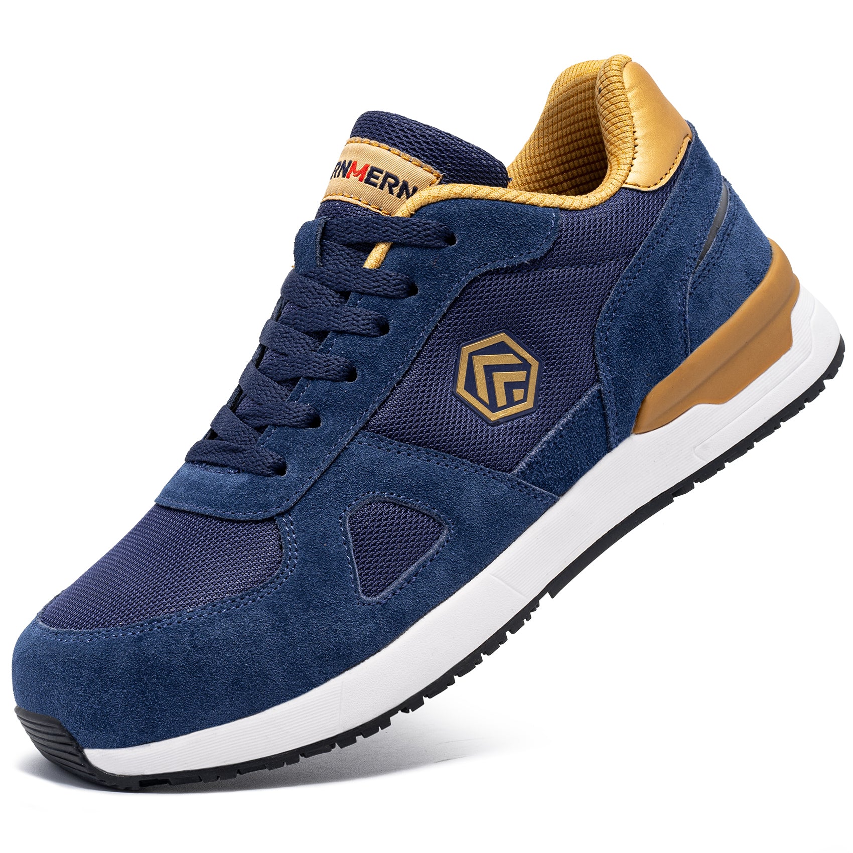 LARNMERN Safety Shoes Mens Sneakers Steel Toe Construction AntiStatic Work Shoes Pria Wanita L9096 Navy