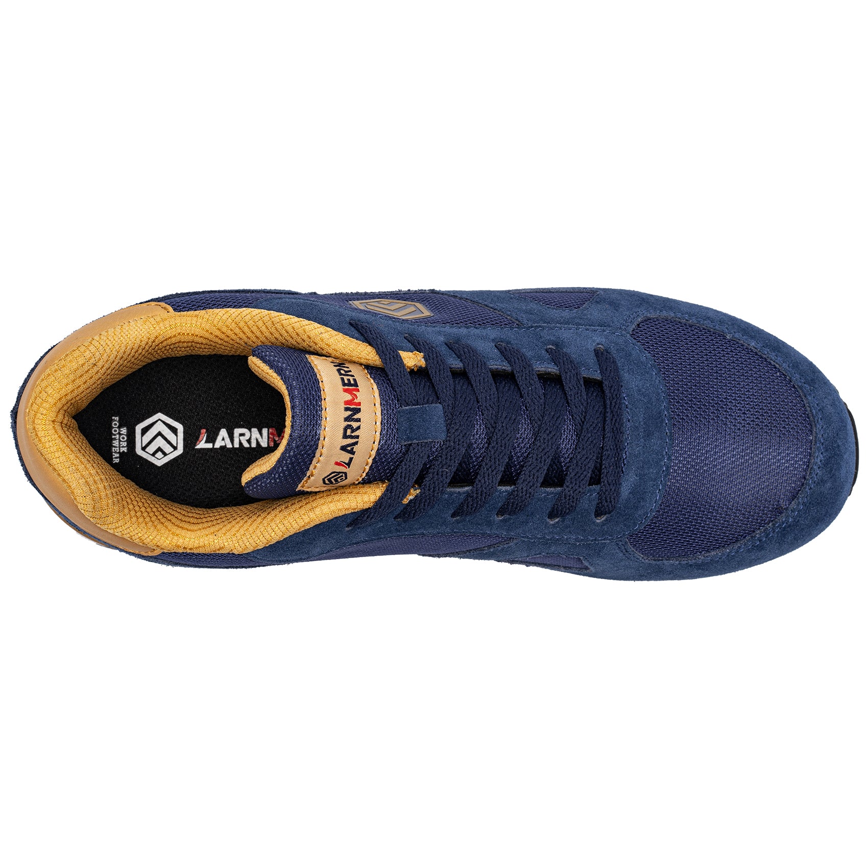 LARNMERN Safety Shoes Mens Sneakers Steel Toe Construction AntiStatic Work Shoes Pria Wanita L9096 Navy
