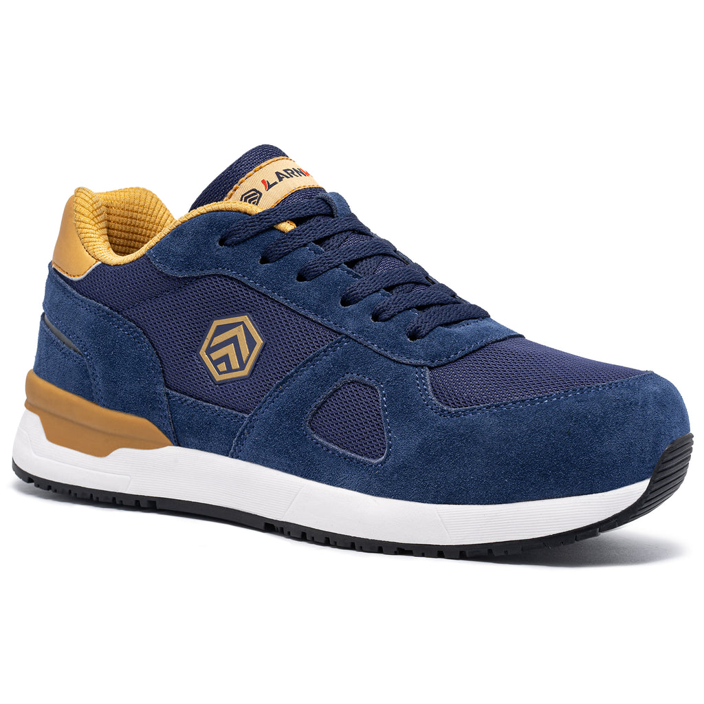 LARNMERN Safety Shoes Mens Sneakers Steel Toe Construction AntiStatic Work Shoes Pria Wanita L9096 Navy
