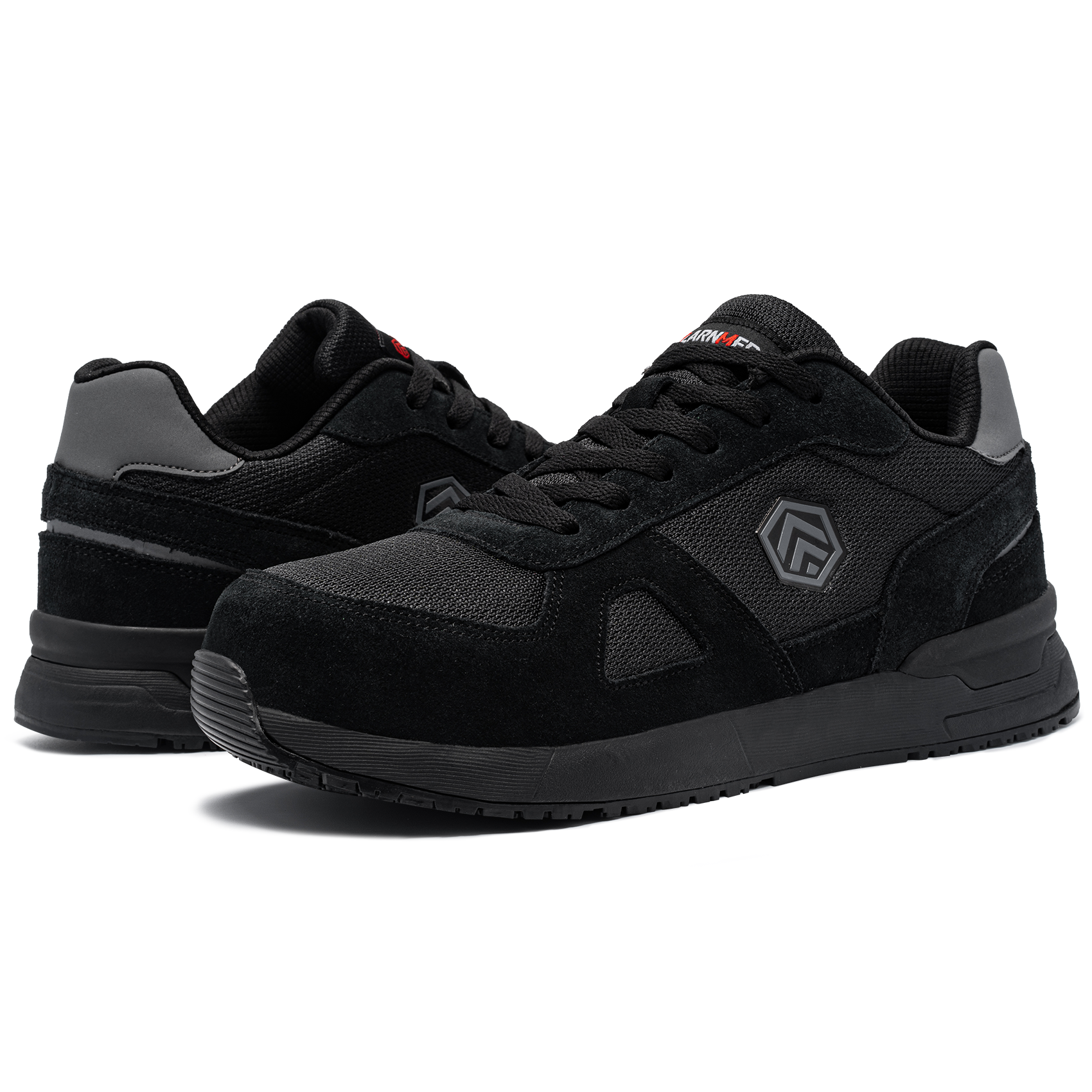 LARNMERN Safety Shoes Mens Sneakers Steel Toe Construction AntiStatic Work Shoes Pria Wanita L9096 Black