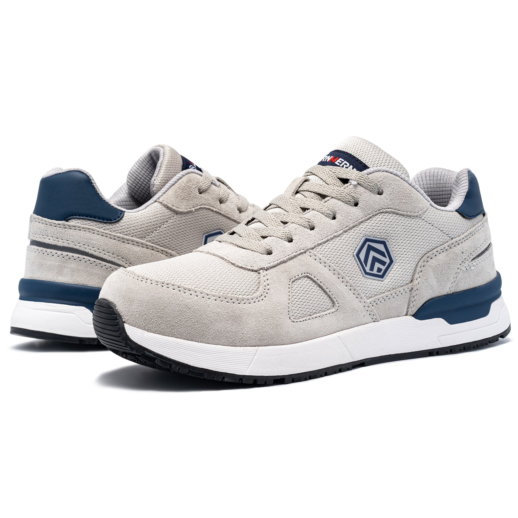 LARNMERN Safety Shoes Mens Sneakers Steel Toe Construction AntiStatic Work Shoes Pria Wanita L9096 Grey