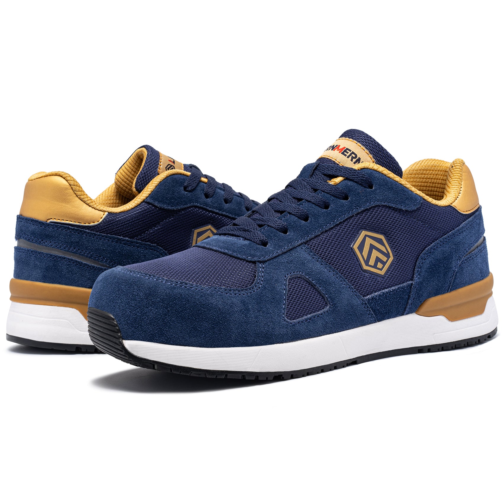 LARNMERN Safety Shoes Mens Sneakers Steel Toe Construction AntiStatic Work Shoes Pria Wanita L9096 Navy